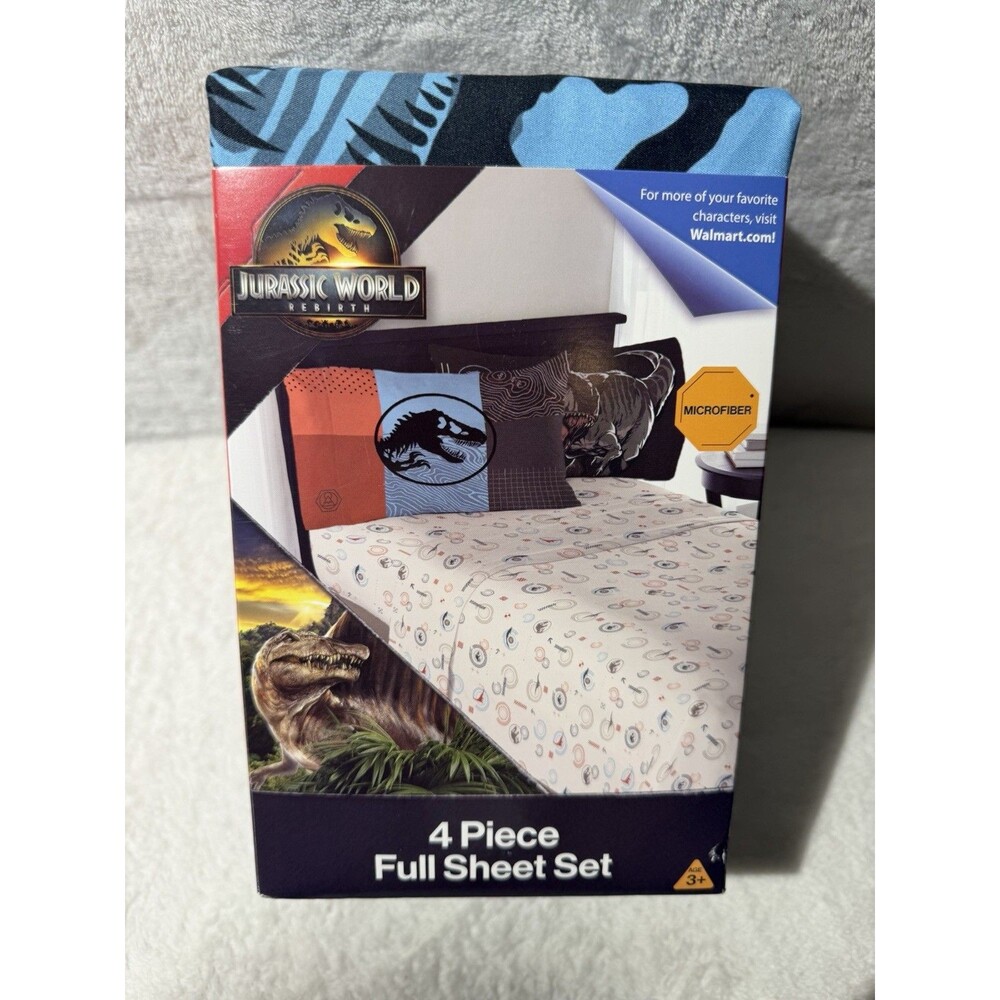 Jurassic World Rebirth Full Sheet Set 4 Piece Kids Dinosaur Microfiber Bedding